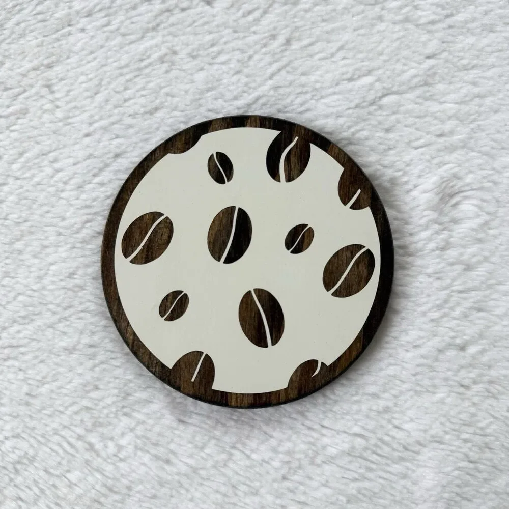 Handmade Wooden Coffee Theme Coasters Set Of 4